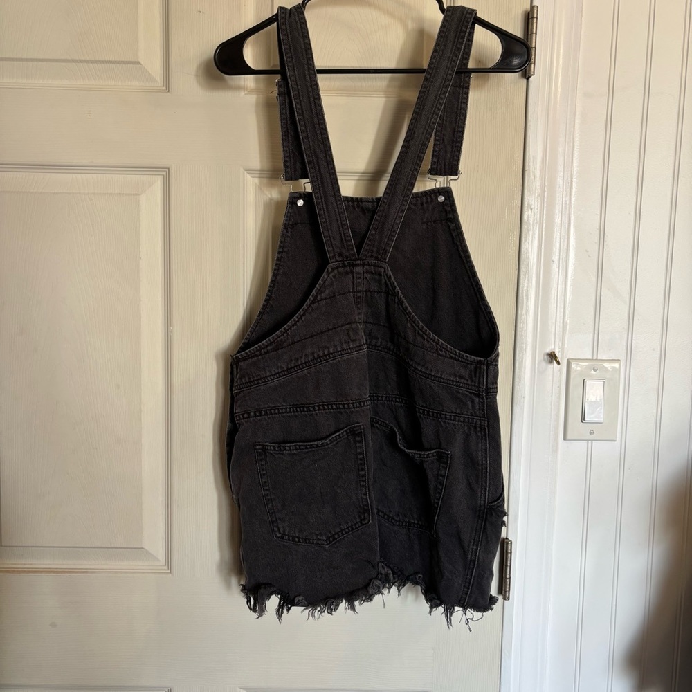 Free People Torn Up Overall Mini Dress Jumper Jean Denim Frayed Cutoff hem - Picture 7 of 14
